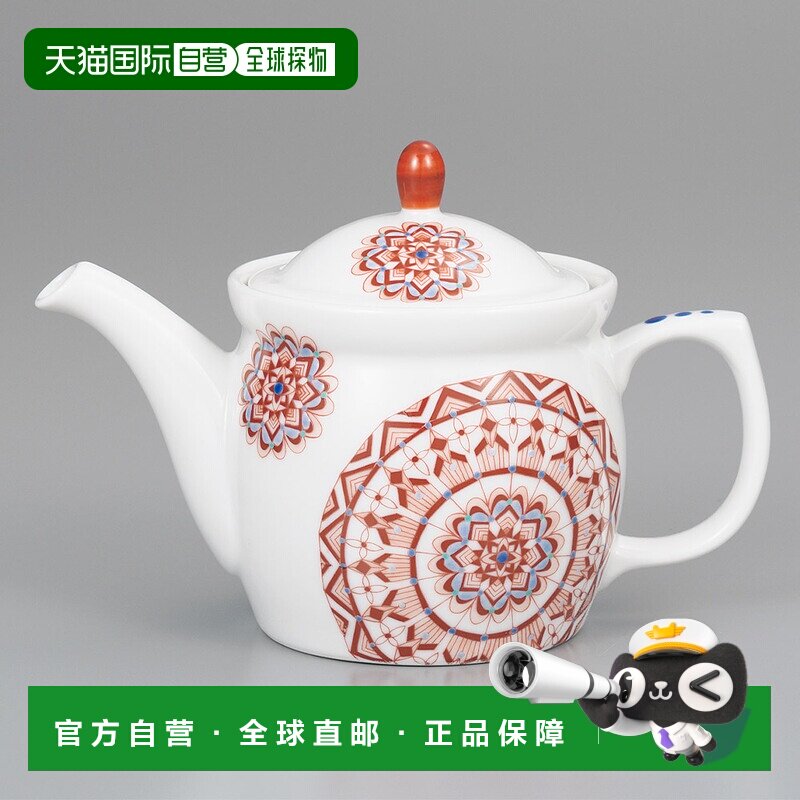 日本直邮九谷烧礼品包装红绘圆形纹样茶壶 太石窑茶杯茶壶