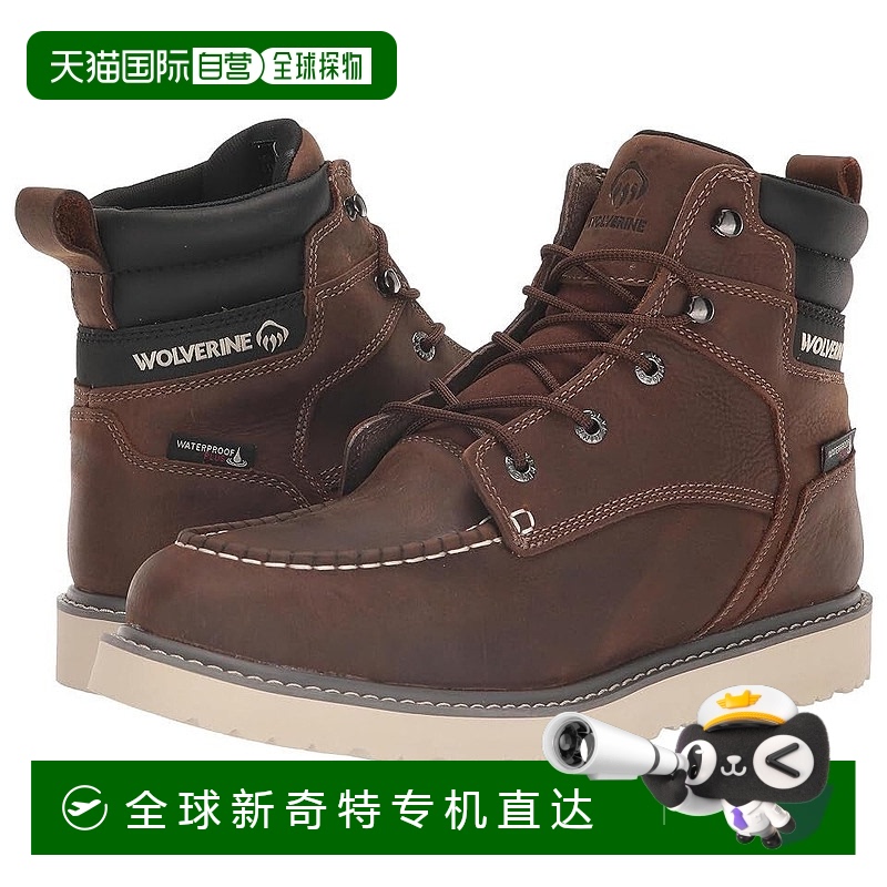 自营 Wolverine Trade Wedge 6男式11.5棕色皮革防水工作靴KHD193