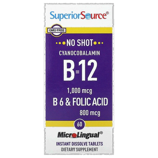 香港直邮Superior Source,氰钴胺 B-12、B-6 和叶酸,60 粒 Micro