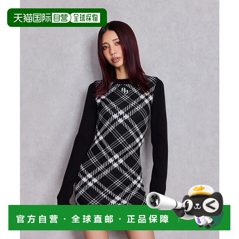 1h可退 日本直邮GYDA 女装 GG刺绣亮丝格纹针织连衣裙 宽松显高设