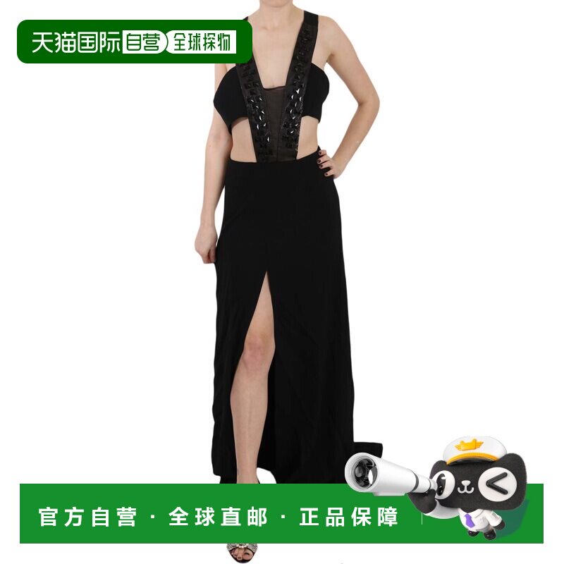 自营John Richmond Crystal Leather Gown Flare Women's Dress -