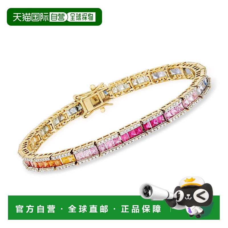 自营 Ross-Simons 14 克拉黄金多色蓝宝石和钻石手链 - 8 英寸 美