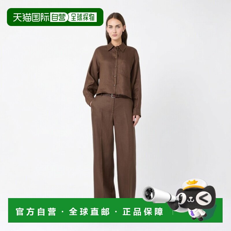 自营欧洲直邮Weekend Max Mara女士亚麻长裤直筒裤巧克力色