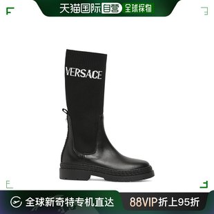 女童 香港直邮潮奢 范思哲 Versace Logo皮革&针织靴子童鞋