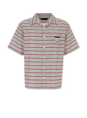 潮奢 Prada 普拉达 男士 條紋短袖保齡球襯衫 UCS414SUMO17N4