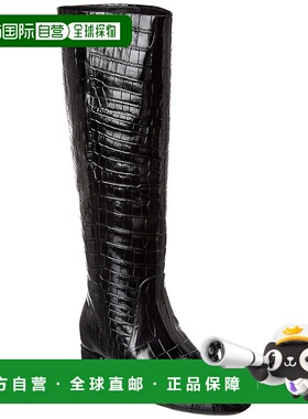 自营Veronica Beard Cecile Croc压花皮革及膝长靴-黑色 美国奥莱