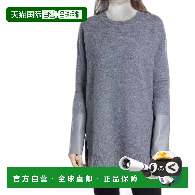 自营 all saintsLeather Cuff Mid Length Side Slits Wool Sweat