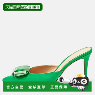 自营Gianvito Rossi Green Satin Jaipur Crystal Pointed Toe Mu