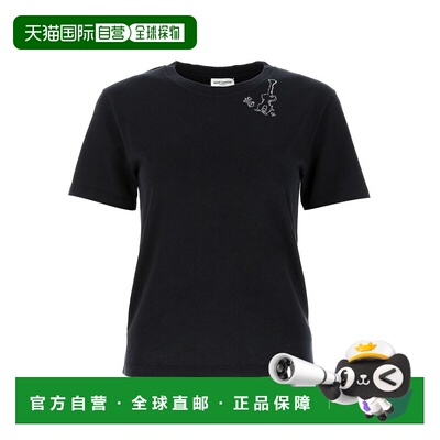 香港直邮Saint Laurent 黑色吉他图案T恤 605366YBQJ2短袖下摆