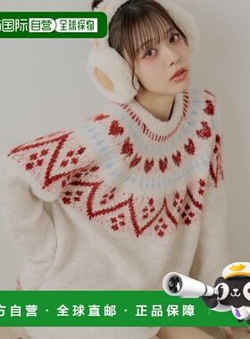 1h可退 日本直邮Chico 女装 宽松心形图案阿甘纹针织衫 半透明设