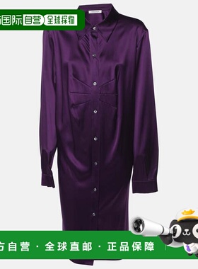 自营Marina Rinaldi Purple Stretch Silk Long Sleeve Long Shir