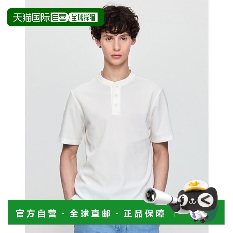 韩国直邮HAZZYS 赫奇斯 Off-White 华夫格面料男士亨利领短袖T恤