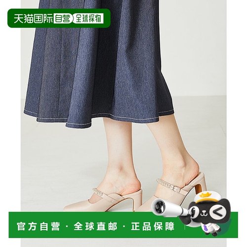 日本直邮Oriental Traffic 珍珠带穆勒高跟鞋 [41121 OR526BW0028