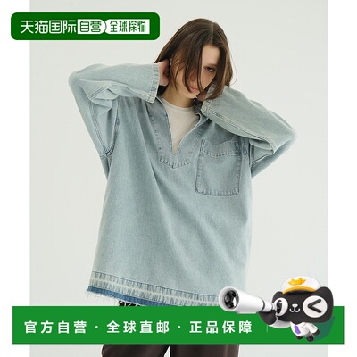 1h可退 日本直邮CLANE 女装 宽松版型水洗丹宁衬衫 半开襟设计 19