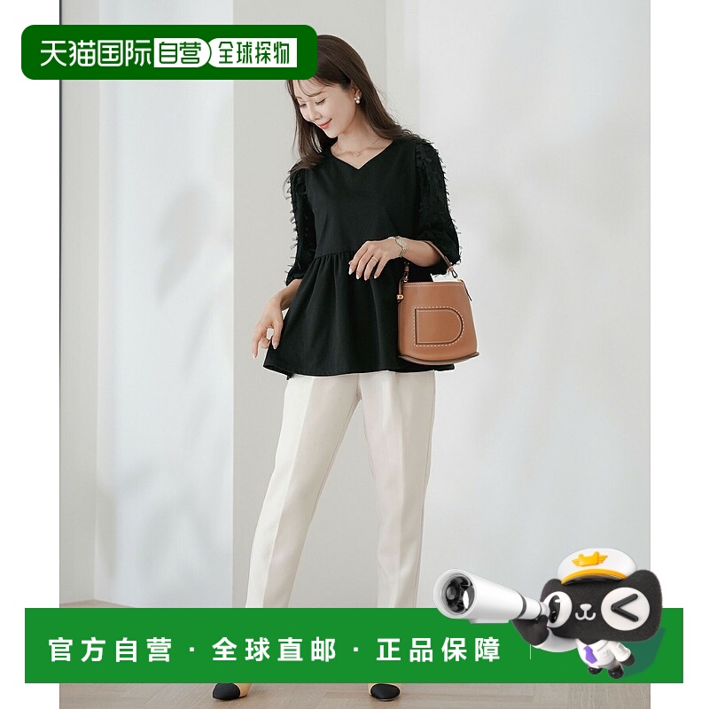 1h可退 日本直邮le reve vaniller 女士异材质拼接蝴蝶袖荷叶边上