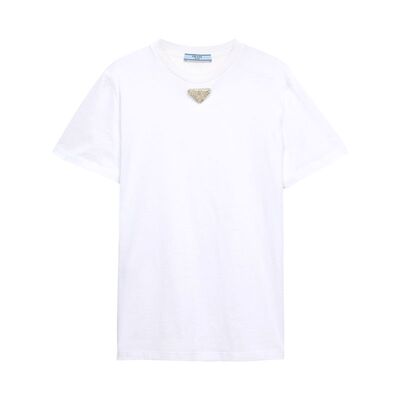 PRADA 女士T恤 35838R16DVF0009 SS2025 白色 GIROCOLLO