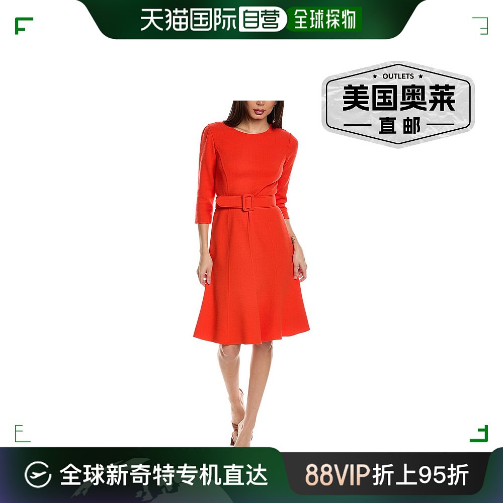 Oscar de la Renta 系腰带羊毛混纺喇叭裙 - 橙色 【美国奥莱】直 女装/女士精品 连衣裙 原图主图