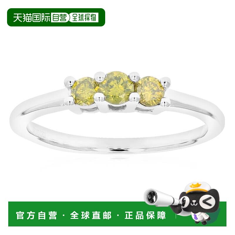 自营 vir jewels1/3 克拉 3 颗圆形黄色钻石订婚戒指 .925 纯银爪