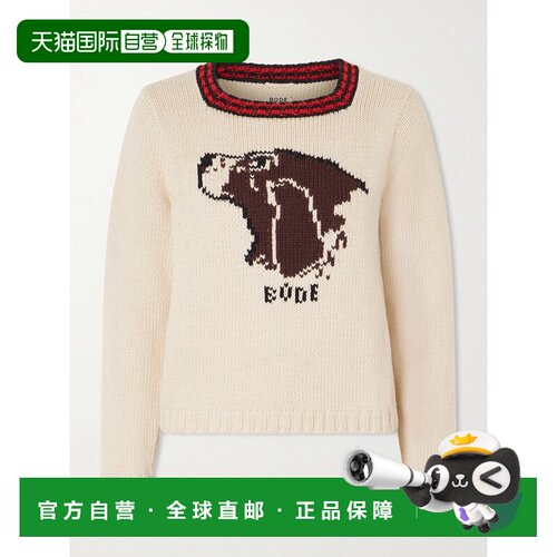 香港直邮Bode 女士 Spaniel 嵌花皮玛棉美利奴羊毛羊毛混纺毛衣 W