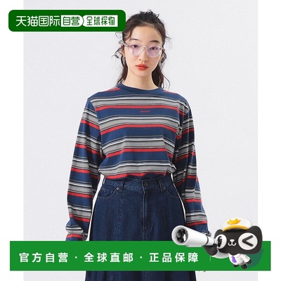 1h可退 日本直邮BEAMS BOY 女装 刺绣条纹长袖T恤 宽松舒适 日系