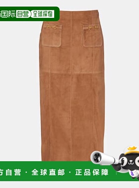 1h可退 香港直邮RIXO 女士 Edwina 高腰绒面革长款半身裙包臀裙