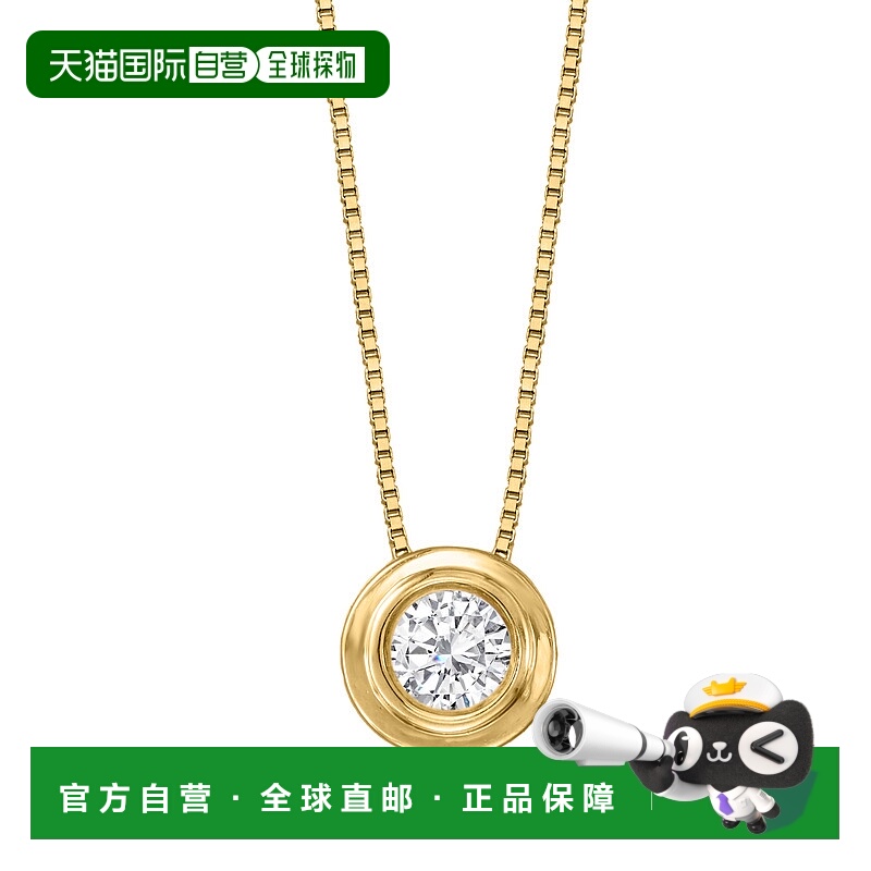 自营 Ross-Simons 双包边镶钻石单石项链 14 克拉黄金 - 18 英寸