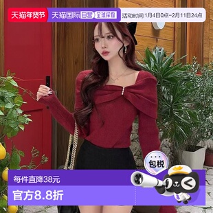 日本直邮日潮 GRL露肩蝴蝶结亮钻针织衫pm830