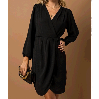 自营 gilli黑色裹身裹身百褶早秋新款连衣裙 黑色 美国奥莱直发