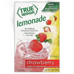 香港直邮True Citrus,True Lemon,草莓柠檬饮品粉,10包,1.06盎