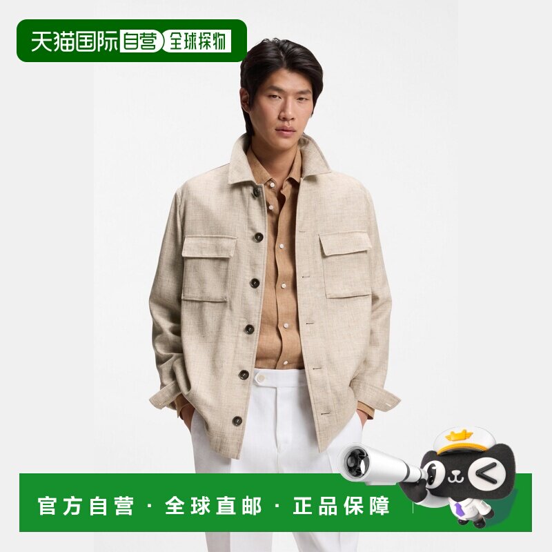 自营欧洲直邮HUGO BOSS雨果 男士米色羊毛真丝亚麻混纺常规版型衬