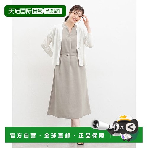 日本直邮Honeys 半袖长款麻调无地带腰带口袋女士夏季连衣裙 [HN6