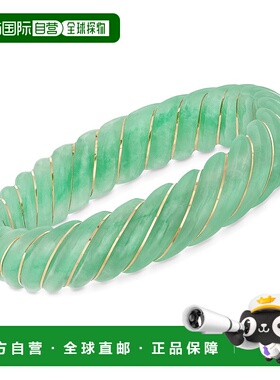 自营 ross-simons 雕刻绿色翡翠手镯配14克拉黄金8英寸 美国奥莱