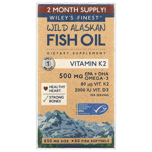 香港直发Wiley'S Finest鱼油胶囊高钙好吸收舒缓疲劳润发60粒