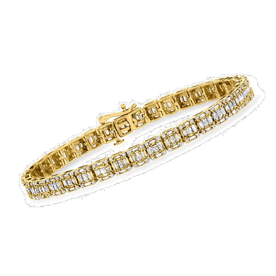 14 克拉黄金 Ross-Simons 长方形和圆形钻石矩形簇状手链 - 8 英