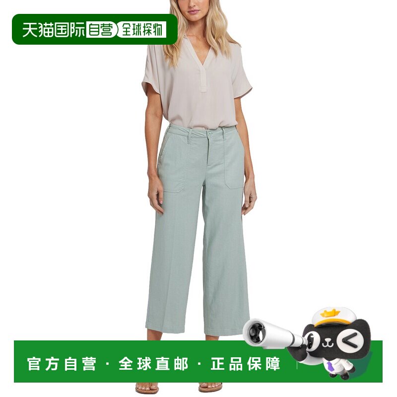 自营NYDJ Cargo Tomatillo Linen-Blend Wide Leg Jean - green