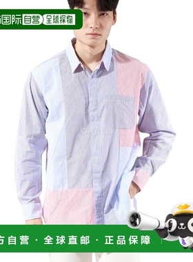 韩国直邮Engineered Garments 组合短领衬衫 海军蓝/白色棉质泡泡