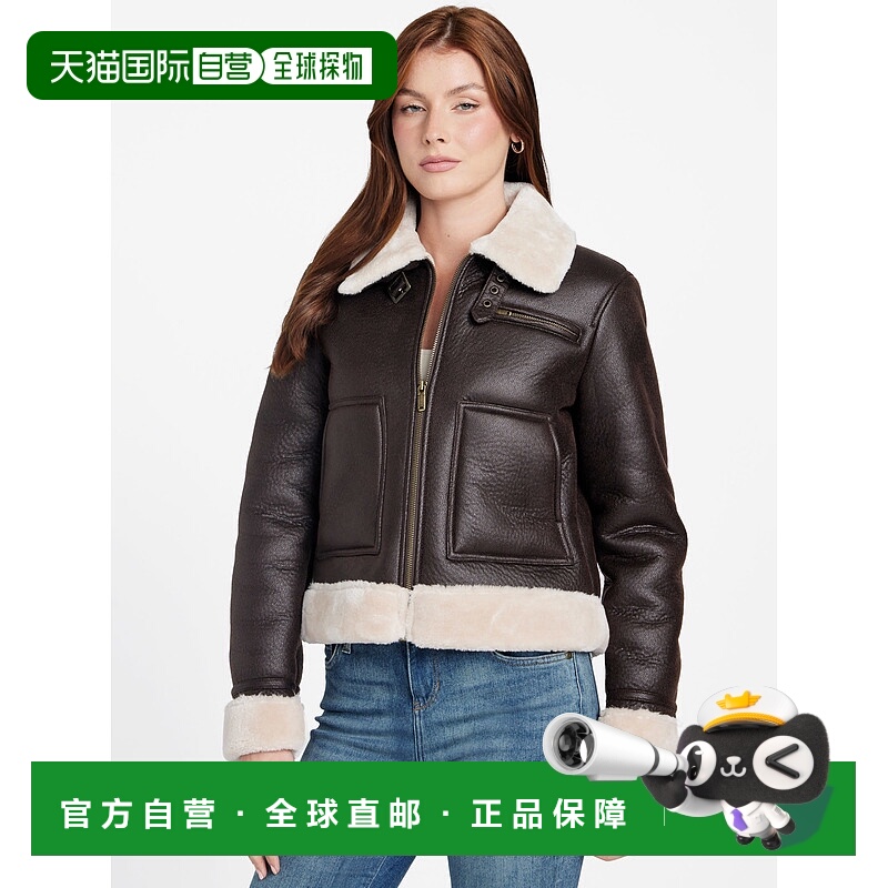 自营guessLily Faux-Leather and Shearling Jacket - dark luxe