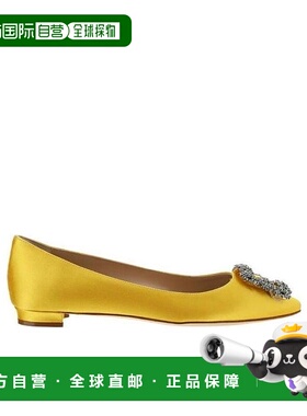 香港直邮Manolo Blahnik女士平底芭蕾舞鞋黄色杏仁形鞋头水晶搭扣
