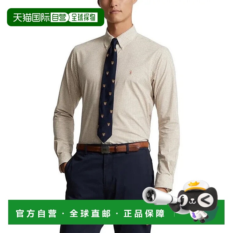 自营 Polo Ralph Lauren男式卡其色金黄色府绸修身纽扣衬衫MAC33-