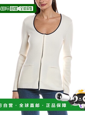 自营rag & bone破布和骨头Ella低圆领拉链羊毛混纺开衫-白色 美国