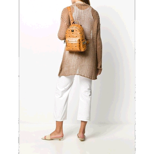 香港直邮MCM 女士双肩包 MMKAAVE10CO001 SS2025 棕色 logo印花双