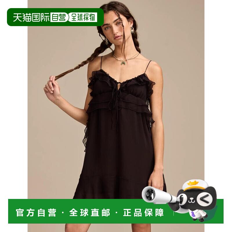 自营Lucky Brand女荷叶边迷你连衣裙-黑色 美国奥莱吊带性感直发