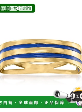 自营 Ross-Simons 意大利 14kt 黄金戒指配蓝色珐琅条纹 - 黄色