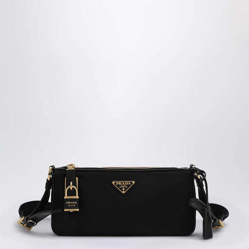 Prada 普拉达 女士 RENYLON 黑色皮革挂锁包包 1BC234NDO2C8Q