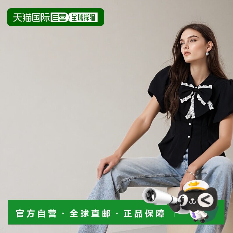 1h可退 日本直邮DearMyLoveRose 女士蝴蝶结领口泡袖衬衫 535595