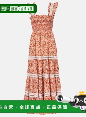 香港直邮RIXO 女士 Aubrie 花朵棉质中长罩衫式背带裙连衣裙