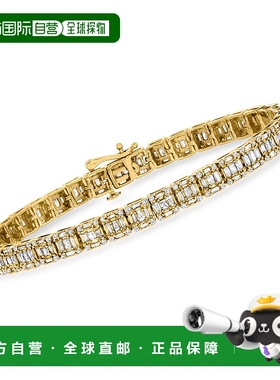 14 克拉黄金 Ross-Simons 长方形和圆形钻石矩形簇状手链 - 8 英