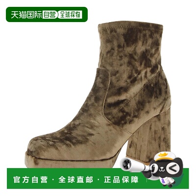 自营 Steve Madden Ever Boots女式7.5绿色丝绒块跟脚踝靴ZPO3488