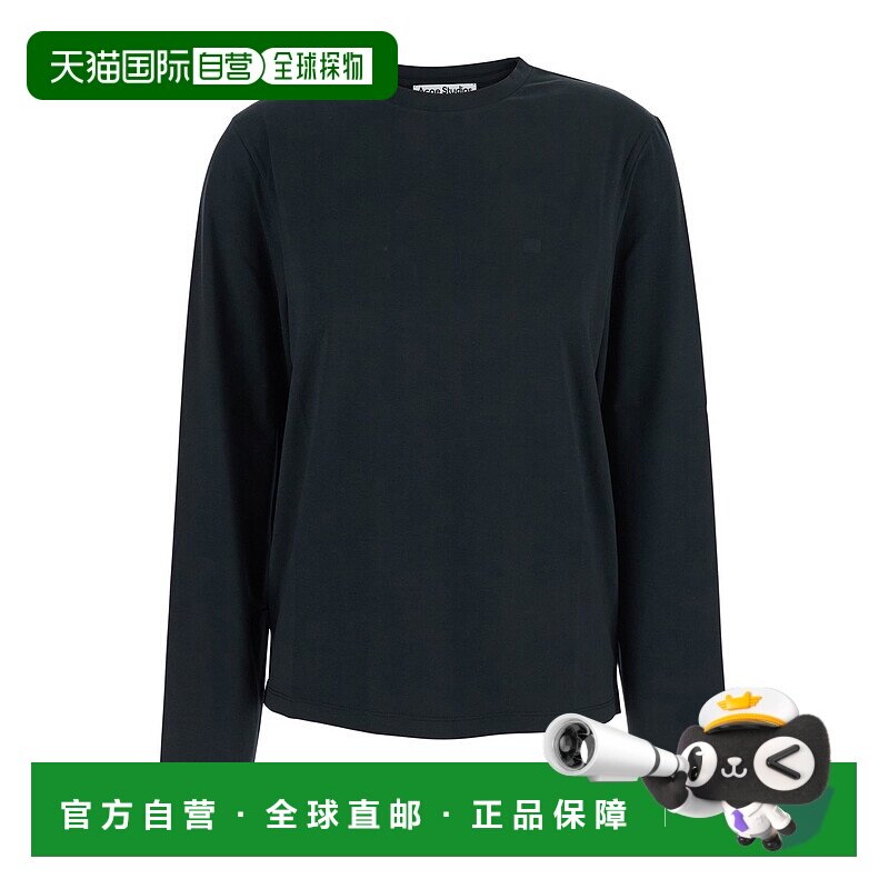 香港直邮Acne Studios 艾克妮 女士 Front 黑色长袖深浅间隔式徽T