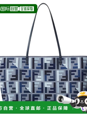 1h可退 香港直邮FENDI 25SS Roll  FF 刺绣蓝色帆布购物袋 Women